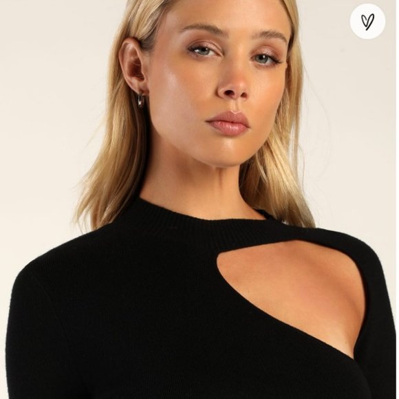 LULUS NWT - Falling Slowly Black Long Sleeve Cutout Bodycon Sweater Dress - Picture 3 of 3